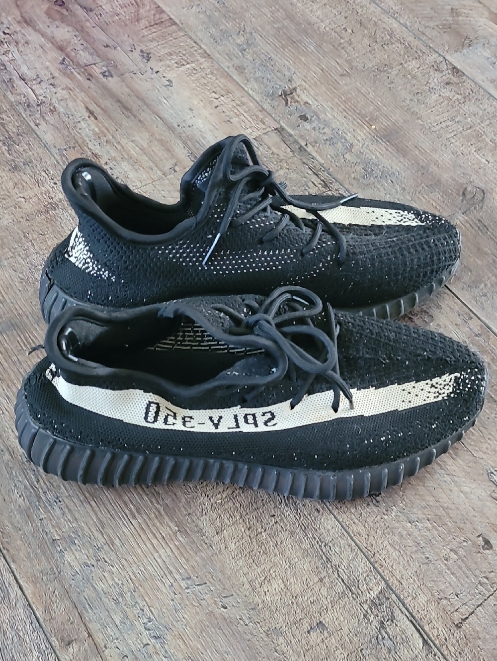 Adidas Yeezy Boost 350 Black Sneakers with White Side Stripe